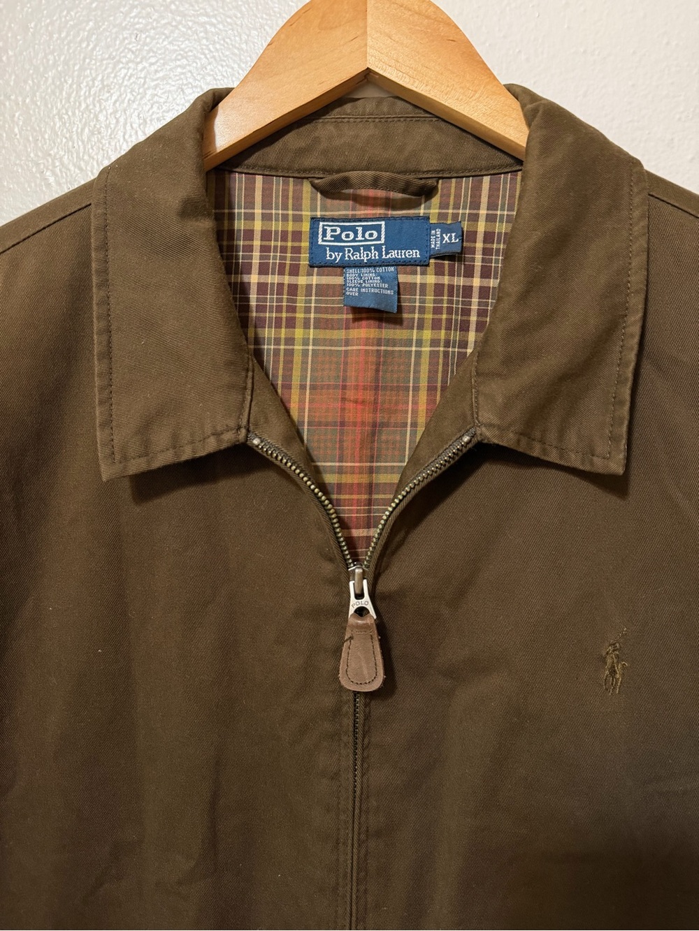 Vintage Polo Ralph Lauren Men's Brown Full Zip Jacket Plaid Lined XL Classic Fit